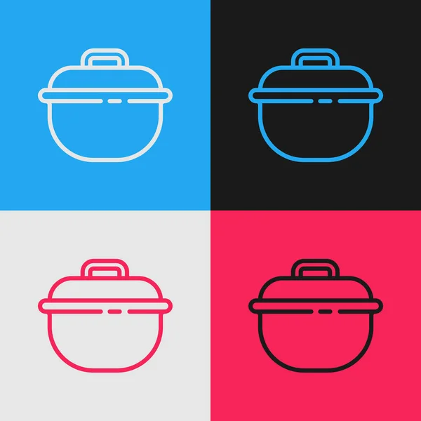 Pop Art Line Vaření Pot Ikona Izolované Barevném Pozadí Vařit — Stockový vektor