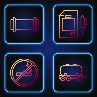 Demiryolu sarnıcı, sigara içilmez, endüstriyel pipo, kontrat parası ve kalem ayarlayın. Renk simgeleri. Vektör.