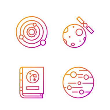 Mars Gezegeni, Astronomi Kitabı, Güneş Sistemi ve Dünya 'nın yörüngesinde dönen uydular. Renk simgeleri. Vektör.