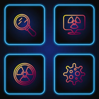 Hat virüsü, radyoaktif, büyüteç ve konum. Renk simgeleri. Vektör.