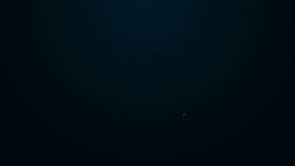 Glowing neon line Tourist tent with wood fire icon isolated on black background. Camping symbol. 4K Video motion graphic animation