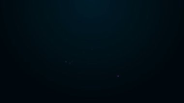 Parlayan neon hattı posta pulu ve dağların simgesi siyah arkaplanda izole edilmiş. 4K Video hareketli grafik canlandırması