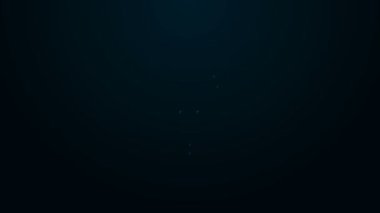 Kalkan simgesindeki parlak neon hattı geyik boynuzları siyah arkaplanda izole edildi. Duvarda av kupası. 4K Video hareketli grafik canlandırması