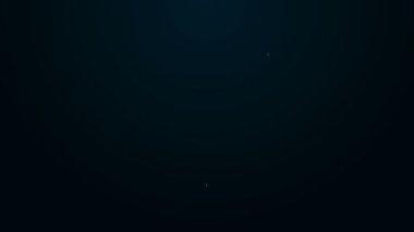 Parlayan neon hattı, su ikonunun altındaki balıkçı kancası siyah arka planda izole edilmiş. Balık oltası. 4K Video hareketli grafik canlandırması