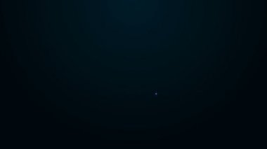 Siyah arka planda izole edilmiş balıkçı ikonu için parlayan neon halat makarası. Balık bobini. Balık oltası. 4K Video hareketli grafik canlandırması