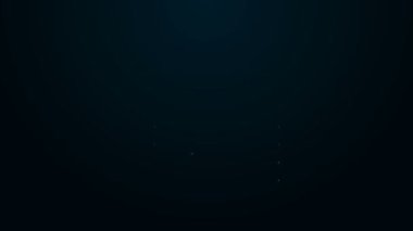 Parlayan neon hattı siyah arkaplanda izole edilmiş su ikonu içinde yüzer. Balık oltası. 4K Video hareketli grafik canlandırması