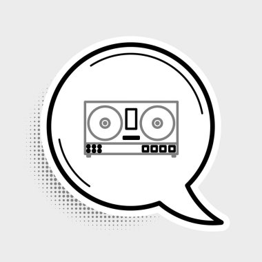 Gri arkaplanda izole edilmiş müzik simgesini çalmak ve karıştırmak için çizgi DJ uzaktan kumandası. DJ karıştırıcı, vinil çalar ve uzaktan kumandayla tamamlandı. Renkli taslak konsepti. Vektör.