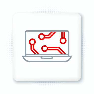 Dizüstü bilgisayar simgesi beyaz arkaplanda izole edildi. Teknoloji ve cihazlar konsepti.. Renkli taslak konsepti. Vektör.