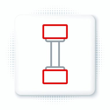 Dumbbell çizgisi simgesi beyaz arkaplanda izole edildi. Kas kaldırma ikonu, fitness halteri, beden eğitimi ikonu, spor malzemeleri sembolü, egzersiz bumbzili. Renkli taslak konsepti. Vektör.