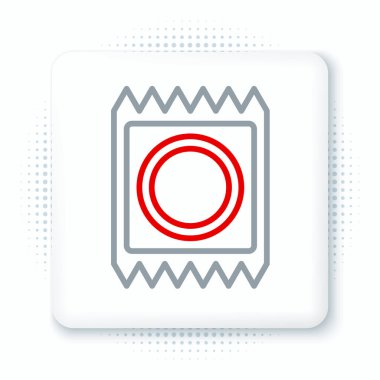 Beyaz arkaplanda izole edilmiş paket simgesindeki çizgi prezervatifi. Güvenli aşk sembolü. Erkekler için doğum kontrol yöntemi. Renkli taslak konsepti. Vektör.