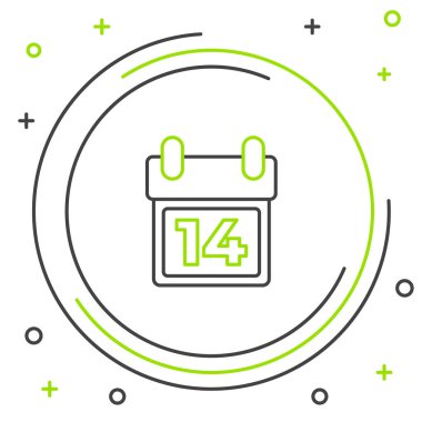 Beyaz arkaplanda 14 Şubat simgesine sahip çizgi takvimi izole edildi. Sevgililer Günü. Aşk sembolü. Renkli taslak konsepti. Vektör.