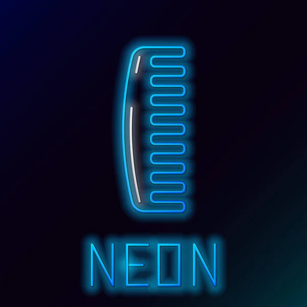 Glödande Neon Linje Hårborste Ikon Isolerad Svart Bakgrund Kamma Frisyren — Stock vektor