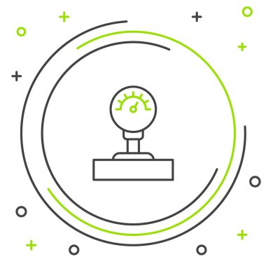 Çizgi Ölçek simgesi beyaz arkaplanda izole edildi. Memnuniyet, sıcaklık, manometre, risk, değerlendirme, performans, hız taktik ölçer. Renkli taslak konsepti. Vektör.