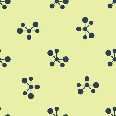Mavi Molekül simgesi sarı arkaplanda kusursuz deseni izole etti. Kimya moleküllerinin yapısı, fen öğretmenlerinin yenilikçi eğitim posteri. Vektör.