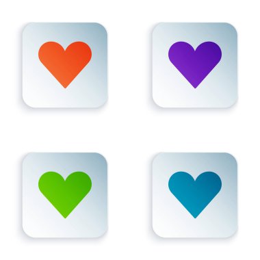 Renk Kalbi simgesi beyaz arkaplanda izole edildi. Romantik sembol, bağlanma, tutku ve düğün. Sevgililer Günü sembolü. Kare düğmelere renkli simgeleri yerleştir. Vektör.