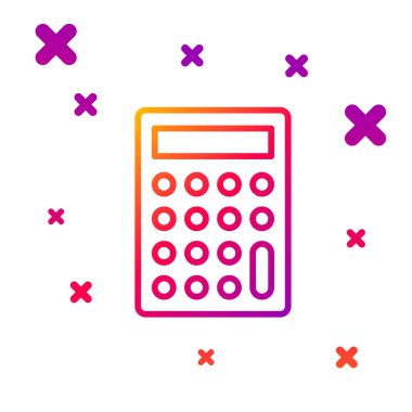 Renk çizgisi Hesap Makinesi simgesi beyaz arkaplanda izole edildi. Muhasebe sembolü. İş hesaplamaları matematik eğitimi ve finans. Kademeli rastgele dinamik şekiller. Vektör.