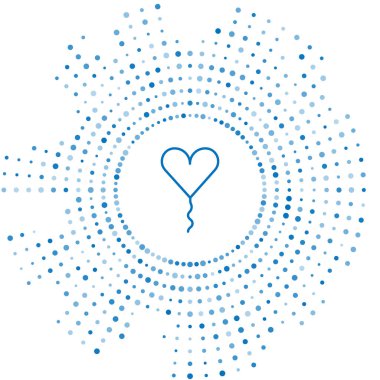 Beyaz arkaplanda izole edilmiş kurdele ikonu ile kalp şeklinde mavi çizgi Balon. Sevgililer Günü. Soyut çember rastgele noktalar. Vektör.