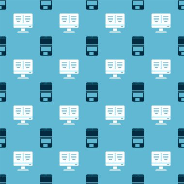 Dizüstü bilgisayarı ve çevrimiçi kitabı kusursuz desen üzerinde monitöre ayarla. Vektör.