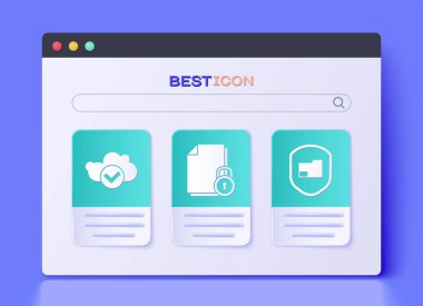 Belge ve kilidi ayarla, İşaretli Bulut ve Belge klasörü koruma simgesi. Vektör.