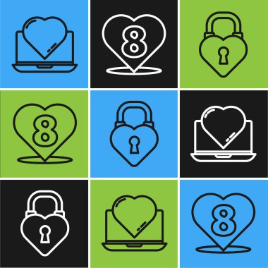 Online randevu uygulaması ve sohbeti ayarla Castle 8 Mart ikonlu kalp ve kalp şeklinde olsun. Vektör.