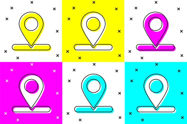 Set Map Pin Icon Isoliert Auf Farbigem Hintergrund Navigation Zeiger — Stockvektor