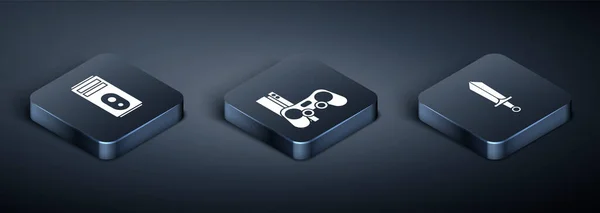 Isometric Computer Sword Game Game Console Joystick Icon Vector — 스톡 벡터