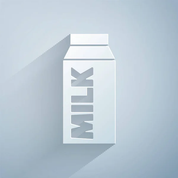 紙カットグレーの背景に単離されたミルクアイコンのための紙パッケージ ミルクのパケットサイン 紙のアートスタイル ベクトル — ストックベクタ