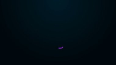 Siyah arkaplanda izole edilmiş uygulama dağıtım ikonu olan parlak neon hattı dizüstü bilgisayarı. Paket takibi. 4K Video hareketli grafik canlandırması