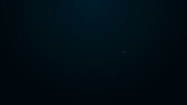 Siyah arkaplanda klavye ve fare simgesiyle parlayan neon hattı bilgisayar monitörü. Bilgisayar bileşeni işareti. 4K Video hareketli grafik canlandırması