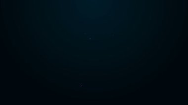 Parlayan neon hattı hava kulaklıkları siyah arka planda izole edilmiş bir kutu simgesinde. Kulaklıklar için kablosuz cihaz. Elektronik cihazlar. 4K Video hareketli grafik canlandırması