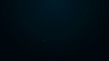 Parlayan neon hattı gezegen simgesi siyah arkaplanda izole edildi. 4K Video hareketli grafik canlandırması