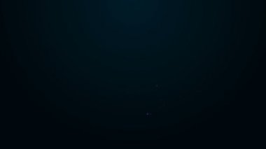 Parlayan neon hattı gezegen simgesi siyah arkaplanda izole edildi. 4K Video hareketli grafik canlandırması