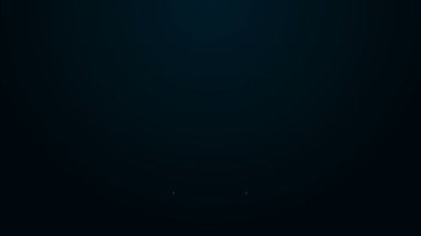 Siyah zemin üzerinde çatal ve kaşık ikonu olan parlak neon çizgili bebek plastik çatal bıçak takımı. Çocuk için çatal bıçak takımı. Çocukların yemek eşyaları. 4K Video hareketli grafik canlandırması