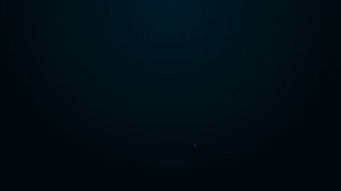 Siyah arka planda izole edilmiş evcil hayvan ikonu için parlayan neon hattı yiyecek torbası. Hayvanlar için yiyecek. Hayvan maması paketi. Köpek ya da kedi pençesi izi. 4K Video hareketli grafik canlandırması