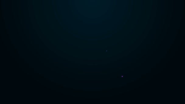 Zářící neonová čára Zahrajte si ve čtvercové ikoně izolované na černém pozadí. Grafická animace pohybu videa 4K — Stock video