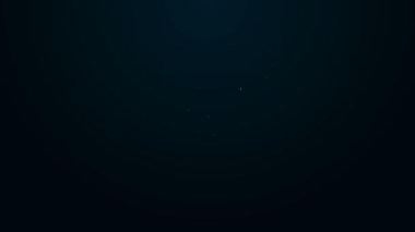 Siyah arka planda izole edilmiş ateş ikonu olan parlak neon çizgili roket gemisi. Uzay yolculuğu. 4K Video hareketli grafik canlandırması