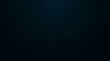 Parlayan neon hattı endüstriyel robot robot kol fabrikası simgesi siyah arka planda izole edildi. Endüstriyel robot manipülatörü. 4K Video hareketli grafik canlandırması