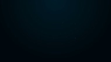 Parlayan neon hattı ahşap uçak aracı ahşap işçilerinin el yapımı ikonu siyah arka planda izole edildi. Ortak düzlem. 4K Video hareketli grafik canlandırması