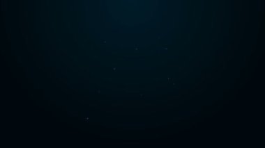 Gezegen Satürn 'ün parlak neon çizgisi. Gezegen halkası simgesi siyah arkaplanda izole edilmiş. 4K Video hareketli grafik canlandırması
