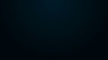 Parlayan neon hattı UFO siyah arka planda izole edilmiş inek simgesini kaçırır. Uçan daire. Uzaylı uzay gemisi. Gelecekteki bilinmeyen uçan nesne. 4K Video hareketli grafik canlandırması