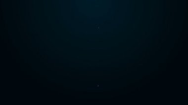 Parlayan neon hattı. Uzaylı simgesi siyah arkaplanda izole edildi. Uzaylı yüzü ya da kafa sembolü. 4K Video hareketli grafik canlandırması