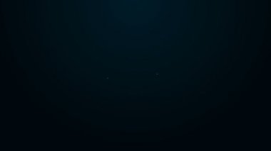 Siyah arka planda izole edilmiş şarap kadehi ikonu olan parlak neon çizgili şarap şişesi. Mutlu Paskalyalar. 4K Video hareketli grafik canlandırması