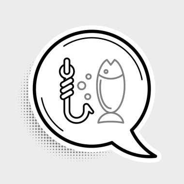 Kuyruk balıkçılığı simgesi gri arkaplanda izole edildi. Balık ve kanca. Strateji konsepti. Yem işareti. Renkli taslak konsepti. Vektör.