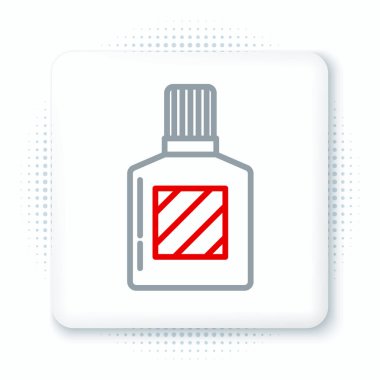 Beyaz arkaplanda çizgi traş losyonu simgesi izole edildi. Parfüm spreyi ikonu. Erkek parfüm şişesi. Renkli taslak konsepti. Vektör.