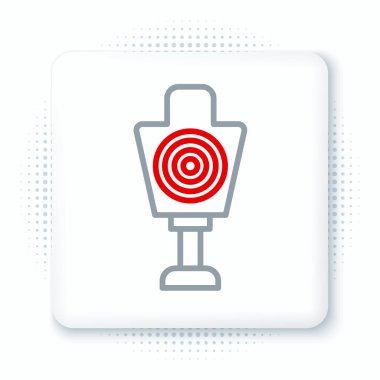 Beyaz arka planda izole edilmiş bir çizgi insan hedef sporu. Atış mesafesi ya da atış mesafesi için sayıları olan temiz bir hedef. Renkli taslak konsepti. Vektör.