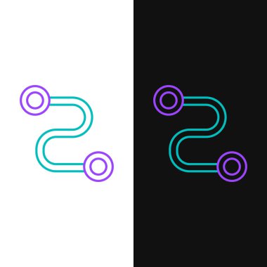 Çizgi Yolu konum simgesi beyaz ve siyah arkaplanda izole edildi. Harita işaretçisi işareti. Yol ya da yol kavramı. GPS navigatörü. Renkli taslak konsepti. Vektör.