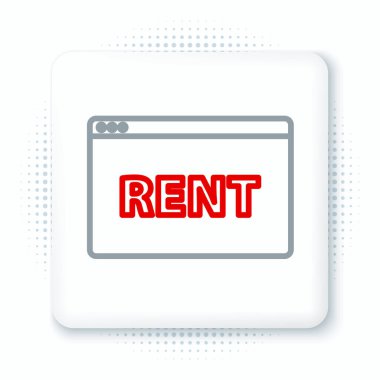 Satır Asma işareti beyaz arkaplanda izole edilmiş metin çevrimiçi kira simgesi. Metin Rent 'li pano. Renkli taslak konsepti. Vektör.