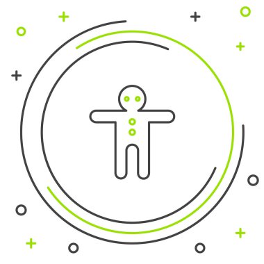 Beyaz arka planda izole edilmiş çizgi çizgisi zencefilli kurabiye adam ikonu. Kurabiye, insan şeklinde ve kremalı. Renkli taslak konsepti. Vektör.