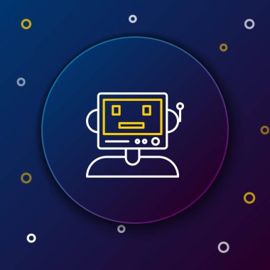 Çizgi Robot simgesi mavi arkaplanda izole edildi. Renkli taslak konsepti. Vektör.