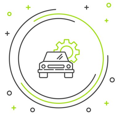 Çizgi Araba servisi simgesi beyaz arkaplanda izole edildi. Otomobil tamircisi. Tamirci oto tamircisi. Bakım tabelası. Renkli taslak konsepti. Vektör.